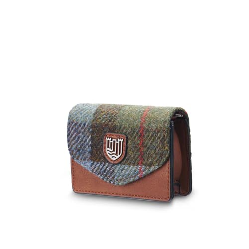 Islander Kartenetui aus Mikrofaser-Leder und Harris-Tweed, 10 x 8 cm, Kastanienbraun und blaues Schottenkaro, Classic Islander Kartenetui aus Mikrofaser-Leder und Harris-Tweed, 10 x 8 cm, Kastanienbraun und blaues Schottenkaro, Classic von Islander