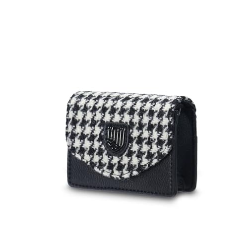 Islander Kartenetui aus Mikrofaser-Leder und Harris-Tweed, 10 x 8 cm, Schwarz und Weiß Dogtooth, Classic von Islander