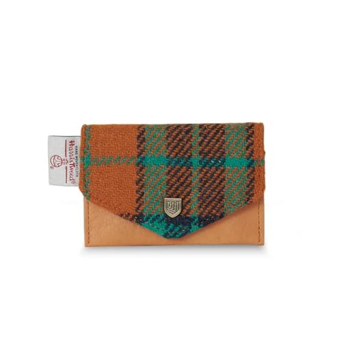Islander Das Kartenetui - aus Mikrofaserleder und Harris Tweed, L:11cm H:7cm, Orange Blau Tartan von Islander