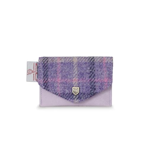 Islander Kartenetui aus Mikrofaser-Leder und Harris-Tweed, 11 cm L x 7 cm, Violettes Schottenkaro, Classic von Islander