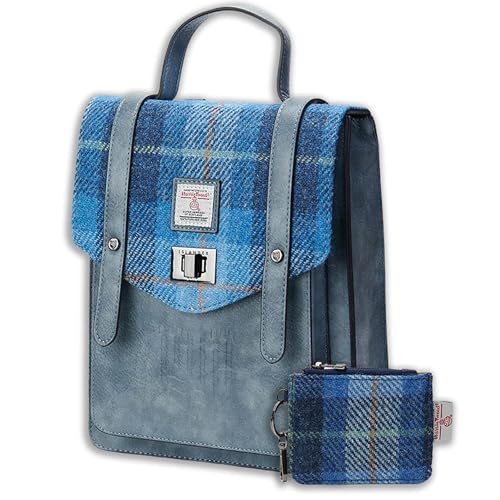 Islander Set von Harris Tweed Mini Carloway Rucksack & Card Zip Wallet - Geschenk für Frauen, Blue Tartan, 7.87” x 3.54” x 9.84” and 4.33” x 2.75” Islander Set von Harris Tweed Mini Carloway Rucksack & Card Zip Wallet - Geschenk für Frauen, Blue Tartan, 7.87” x 3.54” x 9.84” and 4.33” x 2.75” von Islander