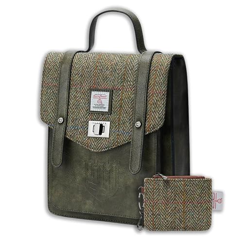 Islander Set von Harris Tweed Mini Carloway Rucksack & Card Zip Wallet - Geschenk für Frauen, Kastanienbraunes Fischgrätenmuster, 7.87” x 3.54” x 9.84” and 4.33” x 2.75”, Elegant von Islander