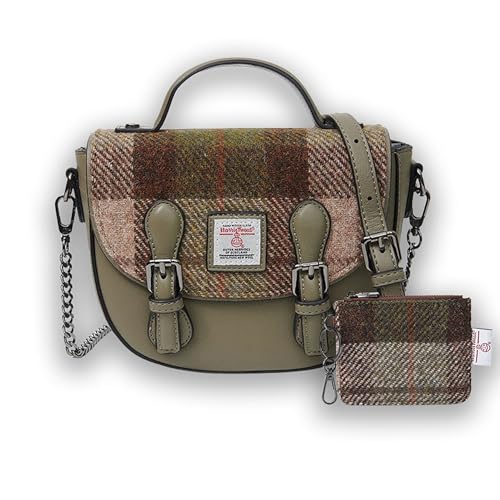 Islander Set von Harris Tweed Mini Cobble Satchel & Card Zip Wallet Geschenkidee, Kastanien-Schottenkaro, Casual von Islander