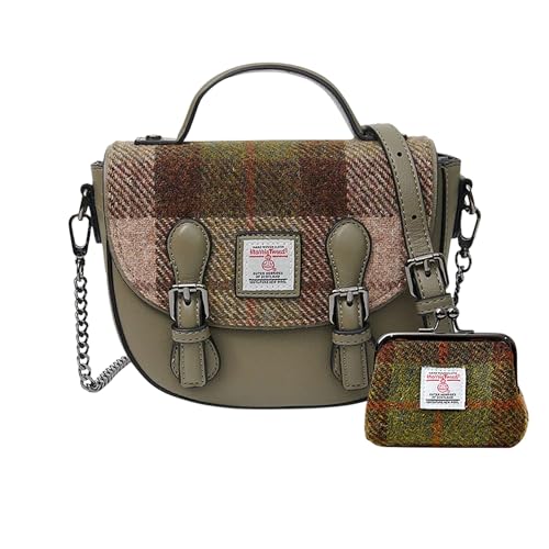 Islander Set von Harris Tweed Mini Cobble Satchel & Coin Purse Present, Kastanien-Schottenkaro, 8.66”x3.14”x7.48” and 4.72” L x 3.93” von Islander