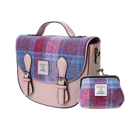 Islander Set von Harris Tweed Mini Cobble Satchel & Coin Purse Present, Pink Blue Tartan, 8.66”x3.14”x7.48” and 4.72” L x 3.93” Islander Set von Harris Tweed Mini Cobble Satchel & Coin Purse Present, Pink Blue Tartan, 8.66”x3.14”x7.48” and 4.72” L x 3.93” von Islander