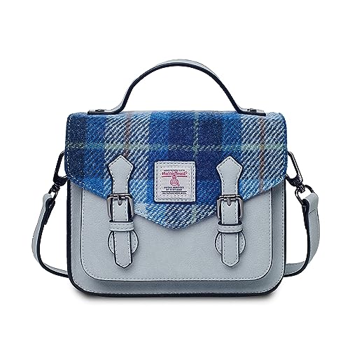 Islander® The Calton Satchel Damen-Umhängetasche mit Harris-Tweed, Größe S und M, Blue Tartan, Medium von Islander