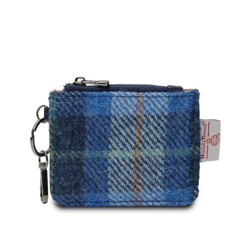 Islander Die Karte Reißverschluss Brieftasche Mikrofaser Leder und Harris Tweed, 11cmx7cm, Blau Tartan von Islander