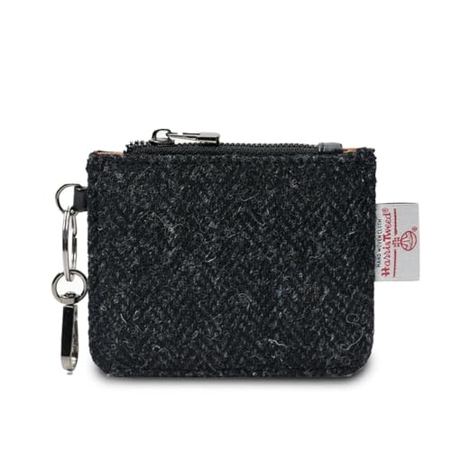 Islander The Card Zip Wallet Microfiber Leather and Harris Tweed, Schwarzes Fischgrätenmuster, Classic von Islander