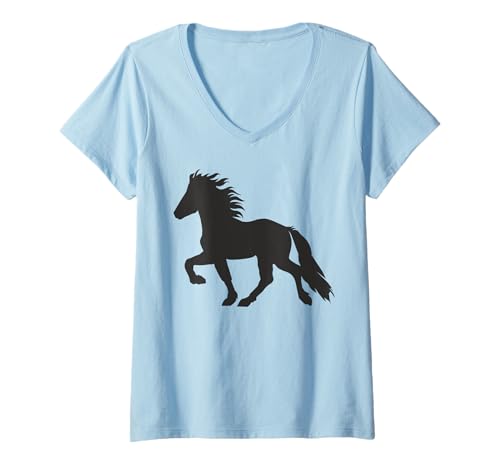 Damen Edles Islandpferd Tölter Damen Mädchen Island Pferd T-Shirt mit V-Ausschnitt von Islandpferde Damen Kinder Herren Zubehör Geschenke