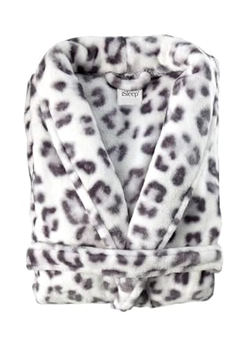 iSleep Bademantel Schnee Leopard, Grau, Fleece, Damen und Herren, S-M-L-XL, gray, S von Isleep