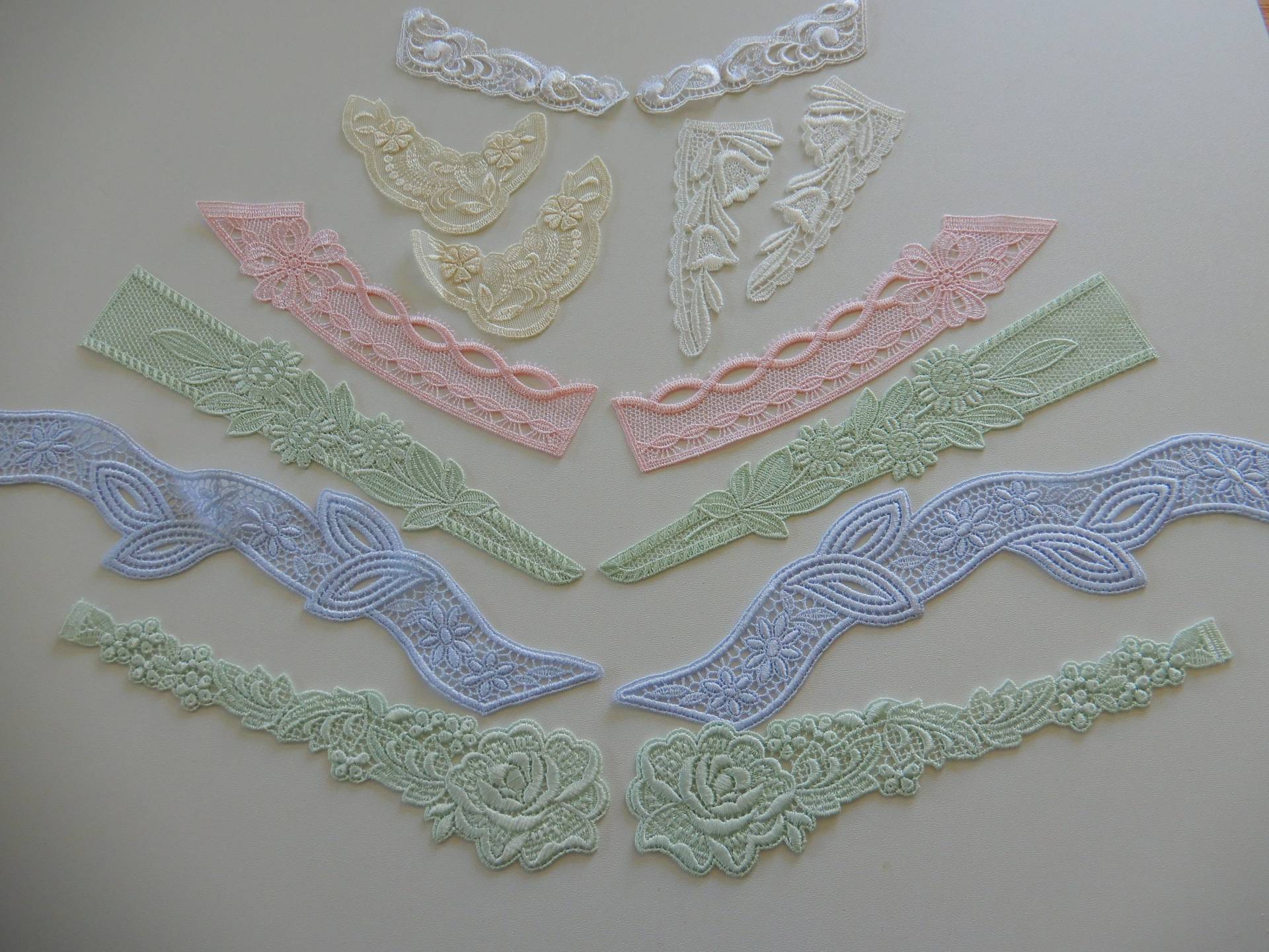 14 Spitzen-Applikationen in Pastellfarben - 7 Pärchen Vintage 6 von IsoKos