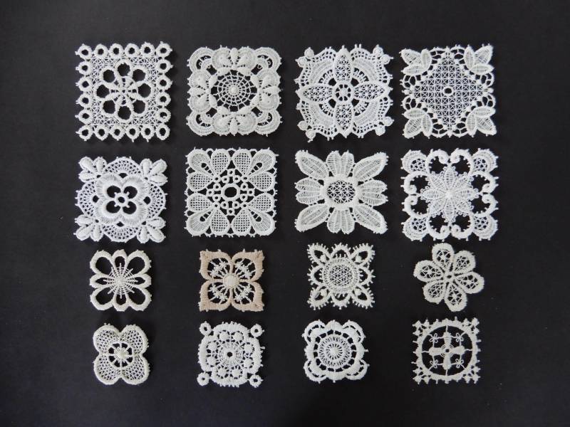 16 Hübsche Applikationen Aus Plauener Spitze - 8 Große + Kleine Vintage Set 12 von IsoKos