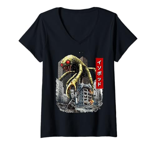 Damen Lustiger Isopod Bug Lover Kaiju Monster Japanisch T-Shirt mit V-Ausschnitt von Isopods Bug Lover Kaiju Monster Clothing