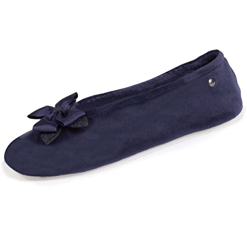 Isotoner Hausschuhe Ballerinas, Damen, Schleife, grob gerippt, marine, 35/36 EU von Isotoner