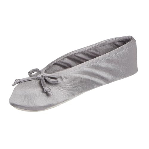 isotoner Damen-Ballerinas, Satin-Hausschuhe mit weicher Schleife und Wildledersohle, asche, 8-9 von Isotoner