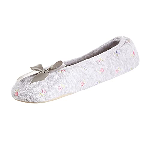 isotoner Damen Embroidered Terry Ballerina Slippers Flache Sandalen, Heather Grey Weiche Schleife, 39 EU von Isotoner