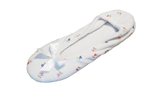 isotoner Damen Bestickte Frottee Ballerina Hausschuh, Weiße weiche Schleife, 41 EU von Isotoner