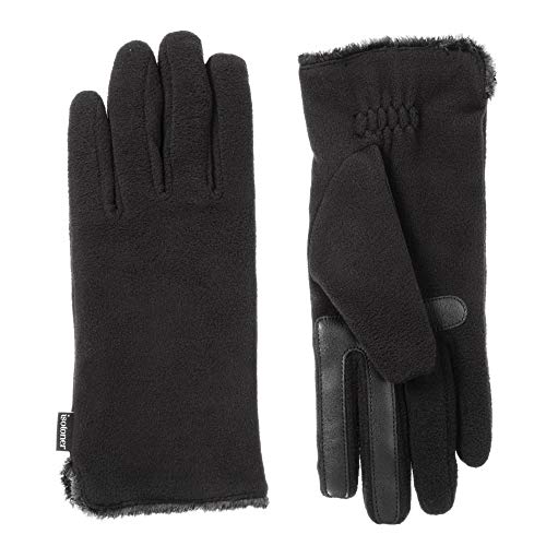 Isotoner Damen Fleece Touchscreen Gloves with Water Repellent Technology Handschuhe für kaltes Wetter, Schwarz – Smartdri, Einheitsgröße von Isotoner