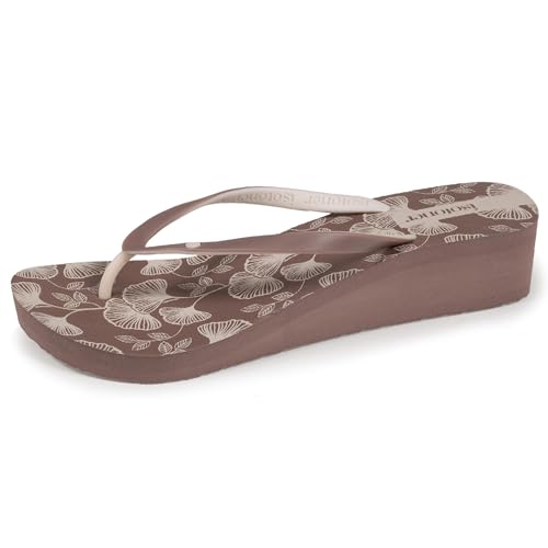 Isotoner Damen Flip Flops mit Absatz 4 cm und Print, taupe, 39 EU von Isotoner