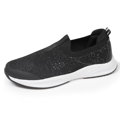 Isotoner Damen-Sneaker aus Lurex-Mesh, Slip-on, bequem, weich und leicht, mit Schnürung, Lurex-Schwarz, 41 EU von Isotoner