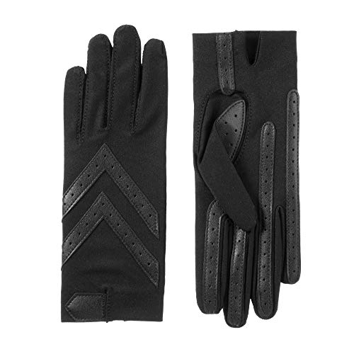 isotoner Damen Spandex Shortie Gloves with Leather Palm Strips Handschuhe für kaltes Wetter, Schwarz – Smartdri X-Large von Isotoner