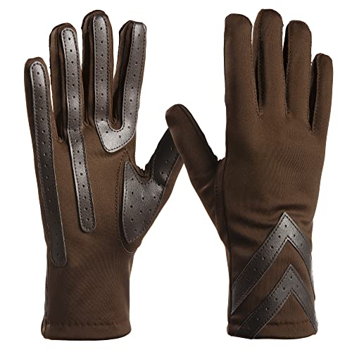 Isotoner Damen Spandex-Touchscreen Kaltes Wetter mit Warmem Fleecefutter und Chevron-Details Handschuhe, Braun-Smartdri, Small-Medium von Isotoner