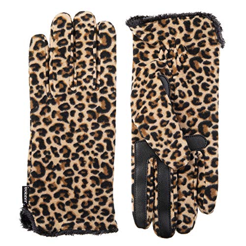 isotoner Damen Stretch-Fleece Microluxe-Futter und Smart-Touch-Technologie Handschuhe für kaltes Wetter, Leopard-Smartdri, Einheitsgröße von Isotoner