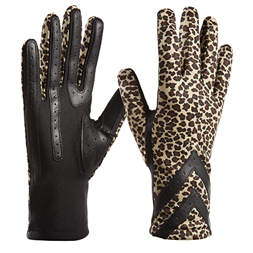 isotoner Damen Spandex-Touchscreen Kaltes Wetter mit Warmem Fleecefutter und Chevron-Details Handschuhe, Leopard-Smartdri, Small-Medium von Isotoner