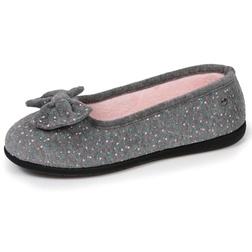 Isotoner Hausschuhe Ballerinas für Damen, weich, sehr bequem und leicht, Komfort-Technologie Everywear, Hellgrau meliert., 38 EU von Isotoner