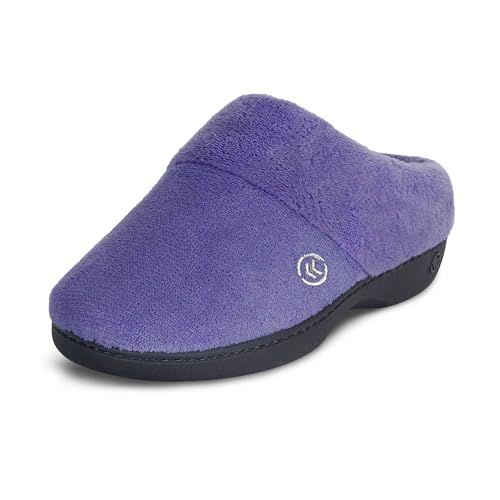 Isotoner Hausschuhe Damen Terry Clog Pantoffeln Fußgewölbeunterstützung Anti-Rutsch-Sohle Indoor/Outdoor Plantarfasziitis Relief Flauschige Hausschuhe Bequeme Stillschuhe rutschfest Memory Foam, Tiefe von Isotoner