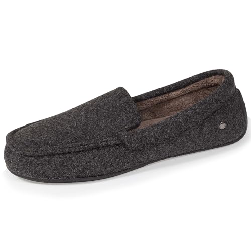 Isotoner Hausschuhe Hausschuhe Mokassins Herren Filz, Dunkelgrau meliert, 46 EU von Isotoner