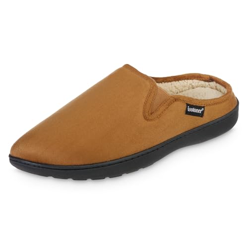 Isotoner Herren Advanced Gel Infused Memory Foam Microsuede Vincent Hoodback Eco Comfort Recycelte Hausschuhe Clog, cognac, 9.5-10.5 von Isotoner