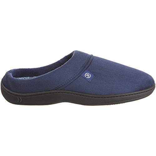isotoner Herren-Hausschuhe mit offenem Rücken, Memory-Schaum und Indoor-/Outdoor-Sohle, Fuax Microsuede Navy Blue, 8-9 von Isotoner