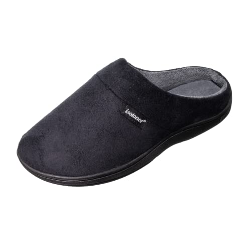 isotoner Men's Microsuede Devin Slip On Slipper with Cooling Memory Foam for Indoor/Outdoor Comfort, Microsuede Black, Medium von Isotoner