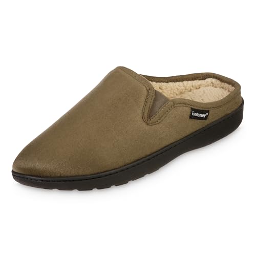 isotoner Men's Recycled Microsuede Vincent Hoodback Clog, Loden, 9.5-10.5 von Isotoner