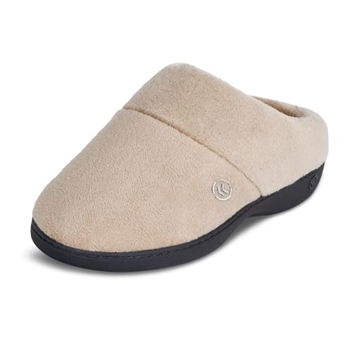 isotoner Women's Classic Hoodback W Memory Foam Slip on Slipper, Taupe, X-Large / 9.5-10 M US von Isotoner