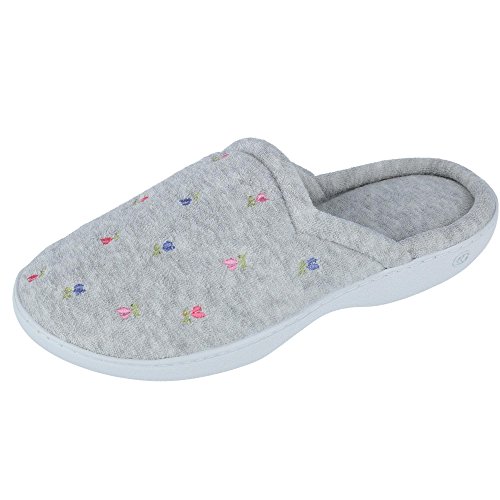isotoner Women's Classic Terry Clog Slippers Slip on, Heather Grey Flower X-Small / 5.5-6 US von Isotoner