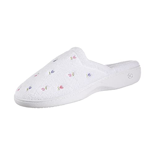 isotoner Damen Terry Slip on Clog Slipper with Memory Foam for Indoor/Outdoor Comfort Hausschuh, Weiß, gewellt von Isotoner