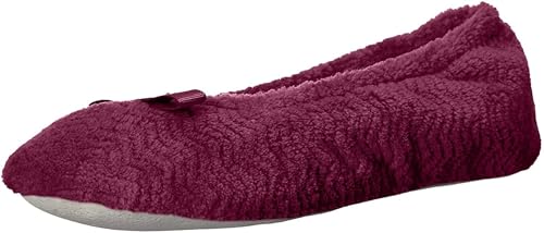 isotoner Damen Chevron Microterry Ballerina Slipper mit feuchtigkeitsableitendem Futter, Schleife und Wildledersohle für Komfort, Rose Violet, 9.5-10.5 von Isotoner