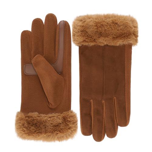 isotoner Damen MYA Microsuede Glove with Faux Fur Cuff Detail, Touchscreen Compatible and Water Repellent Handschuh, Cognac, Small/Medium von Isotoner