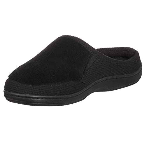 Isotoner Men's Microterry and Waffle Travis Hoodback Slipper, Large, Black von Isotoner