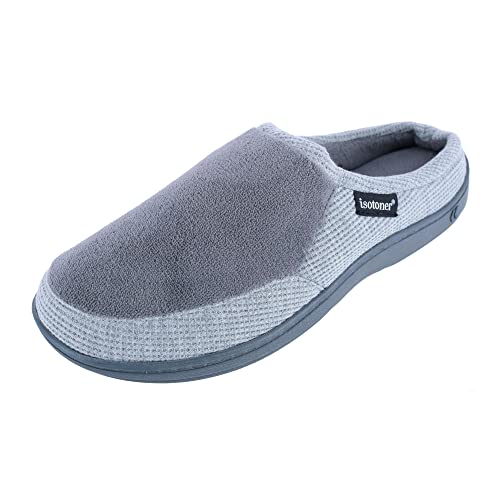 Isotoner Herren Microterry und Waffle Travis Slip-on Hoodback mit Memory Foam Slipper, asche, 39/40 EU von Isotoner