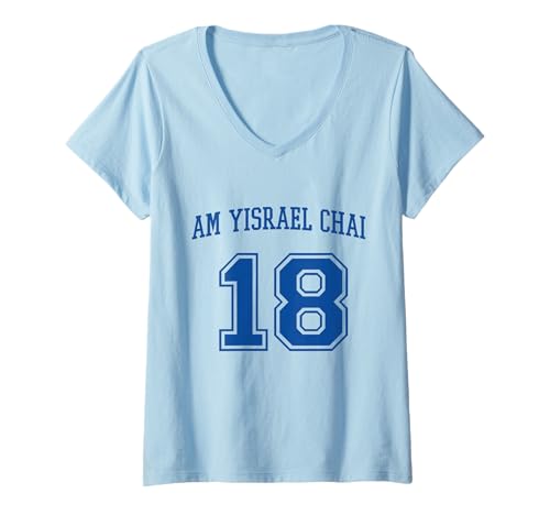 Damen Am Yisrael Chai 18 Jewish Pride Varsity Support Israel Flagge T-Shirt mit V-Ausschnitt Damen Am Yisrael Chai 18 Jewish Pride Varsity Support Israel Flagge T-Shirt mit V-Ausschnitt von Israel Flag Pride Tees