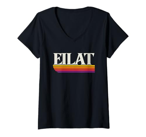 Damen Eilat Israel Retro Grafik T-Shirt mit V-Ausschnitt Damen Eilat Israel Retro Grafik T-Shirt mit V-Ausschnitt von Israel Throwbacks