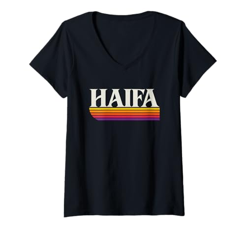 Damen Haifa Israel Retro Grafik T-Shirt mit V-Ausschnitt Damen Haifa Israel Retro Grafik T-Shirt mit V-Ausschnitt von Israel Throwbacks