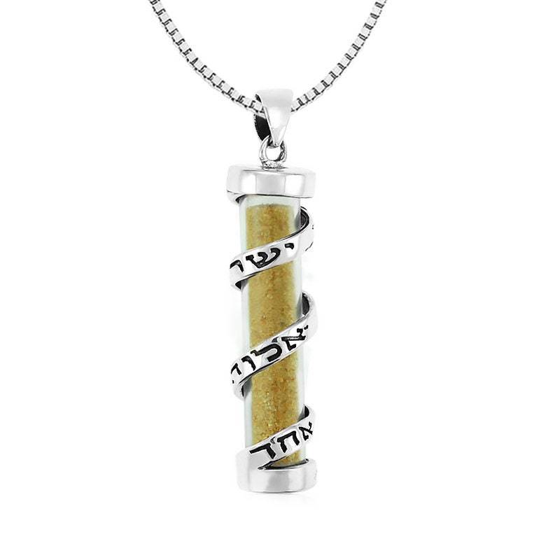 Spiral Mezuzah 925 Sterling Silber Anhänger, Halskette Shema Yisrael, Israel Mit Sand Spiral Mezuzah 925 Sterling Silber Anhänger, Halskette Shema Yisrael, Israel Mit Sand von IsraelGiftsCo