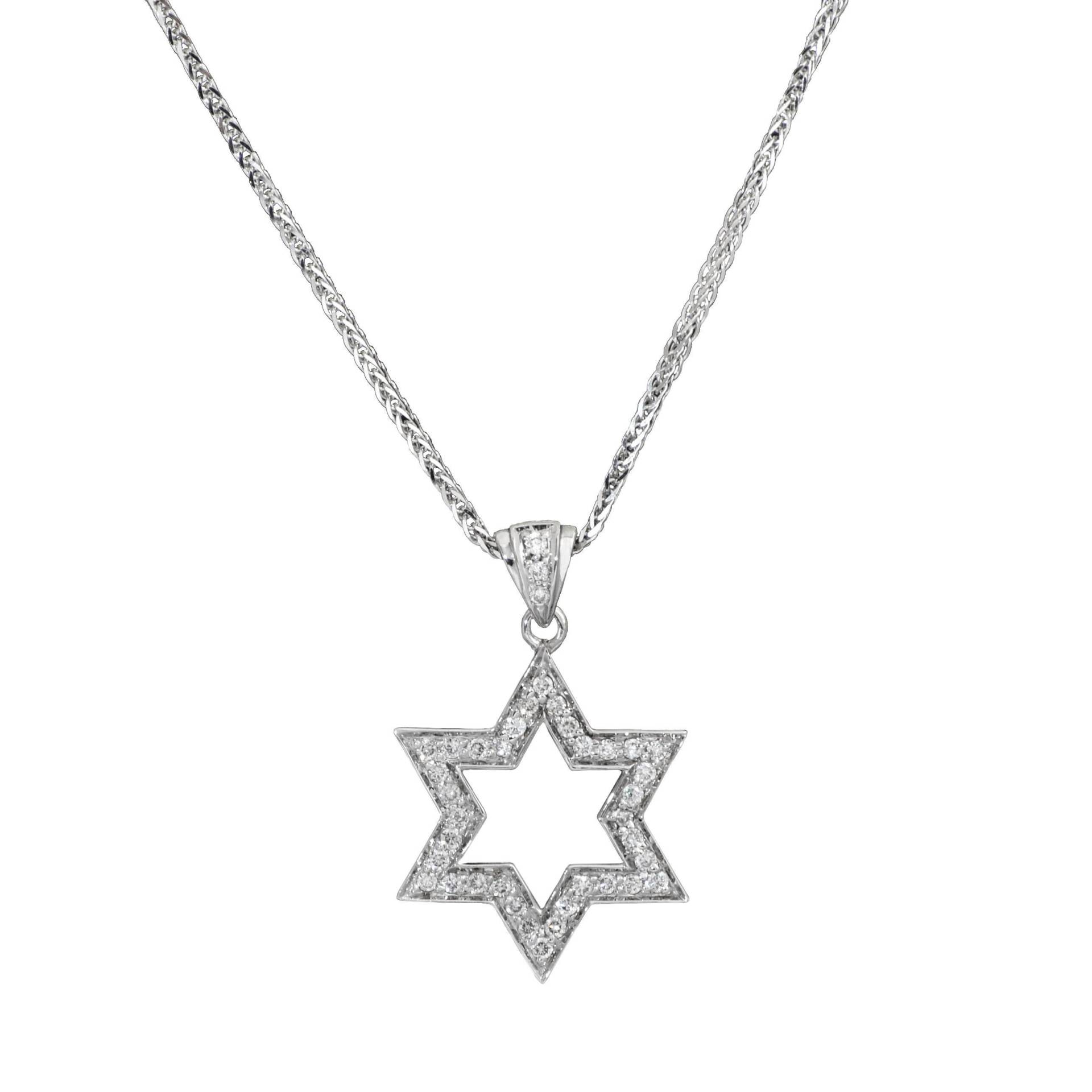 Diamant-David-Stern-Anhänger, Davidstern-Anhänger-Halskette, 14 Karat Gold Offene Stern-Umriss-Anhänger Diamant Magen David Diamant-David-Stern-Anhänger, Davidstern-Anhänger-Halskette, 14 Karat Gold Offene Stern-Umriss-Anhänger Diamant Magen David von IsraeliJudaica
