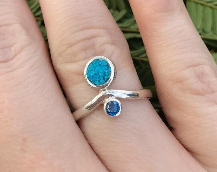 Sterling Silber Chevron Ring Türkis & Blau Korund Multi Stein von HolyLandJewels18