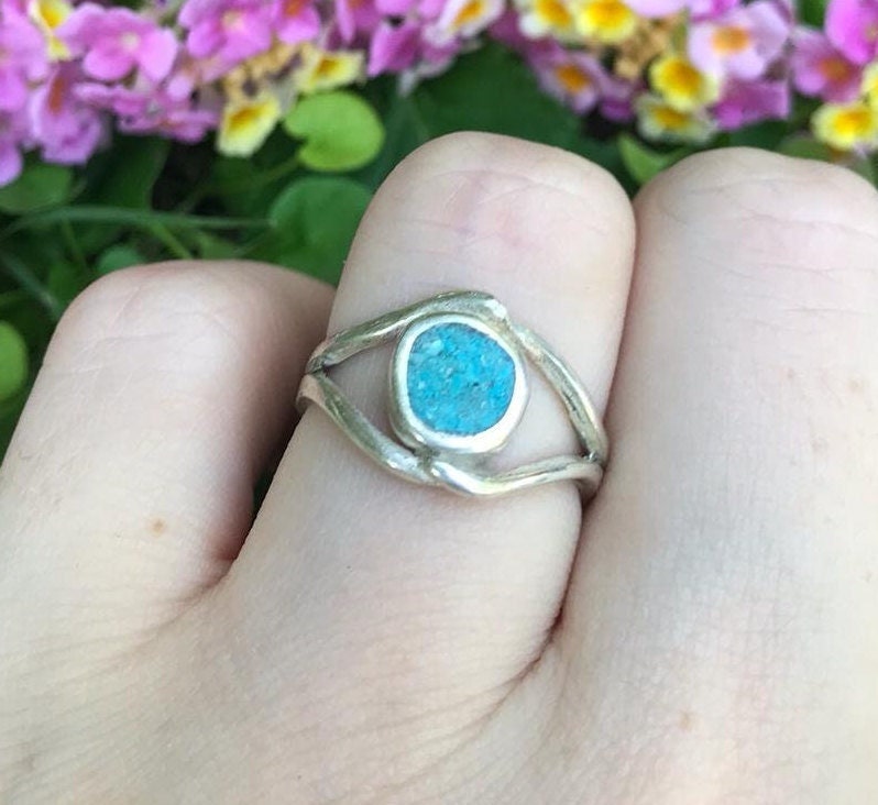 Ösenförmiger Türkis Ring 925 Sterling Silber Split Band von HolyLandJewels18