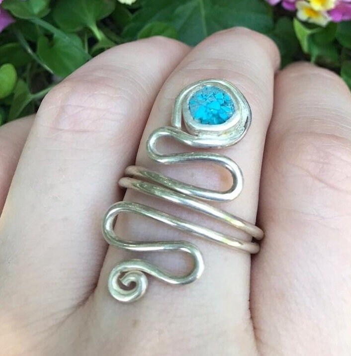 Verstellbarer Sterling Silber Türkis Ring Handgemachter Schmuck Aus Swirl Wire von HolyLandJewels18